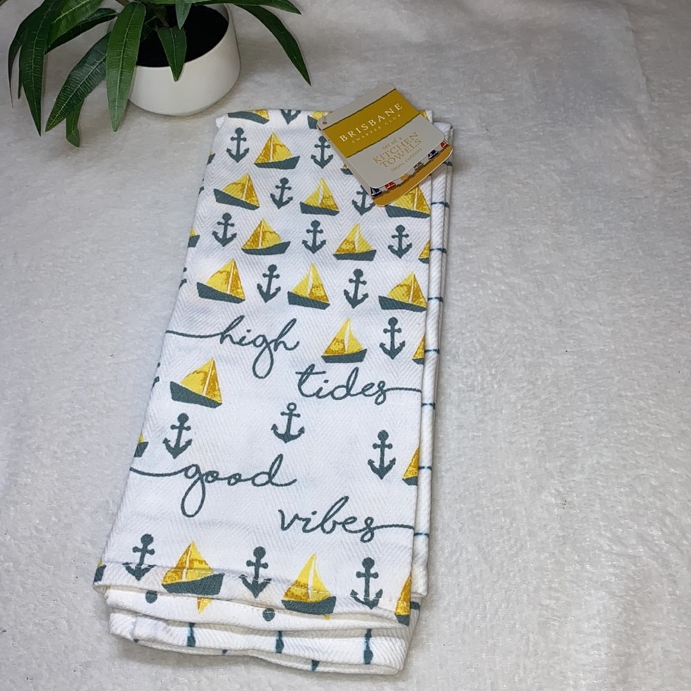 Brisbane Charter Club Nautical Sailing Theme Kitchen Towels Set of Two